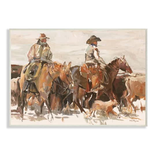 Stupell Industries Cowboys And Horses Farm Western Painting Wall Plaque
